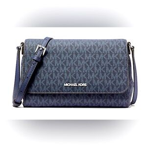 Michael Kors Signature Logo Pouchette Crossbody Bag, Navy Blue